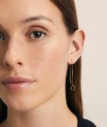 PENDIENTES HELENA PLATA DE LEY 925 CHAPADO ORO 18KT ARO CON CADENA COLGANTE - Imagen 2